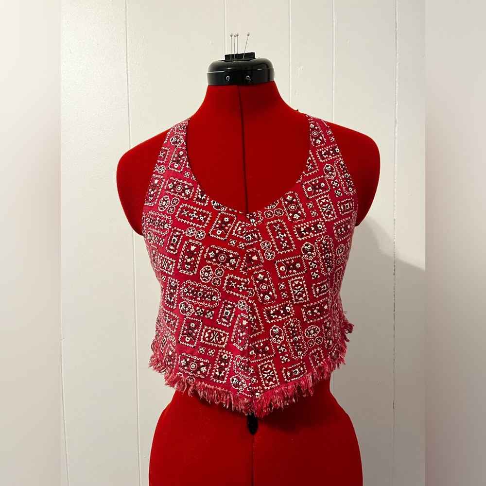 Western Halter Crop Top Bandana Print Boho Chic Upcycled